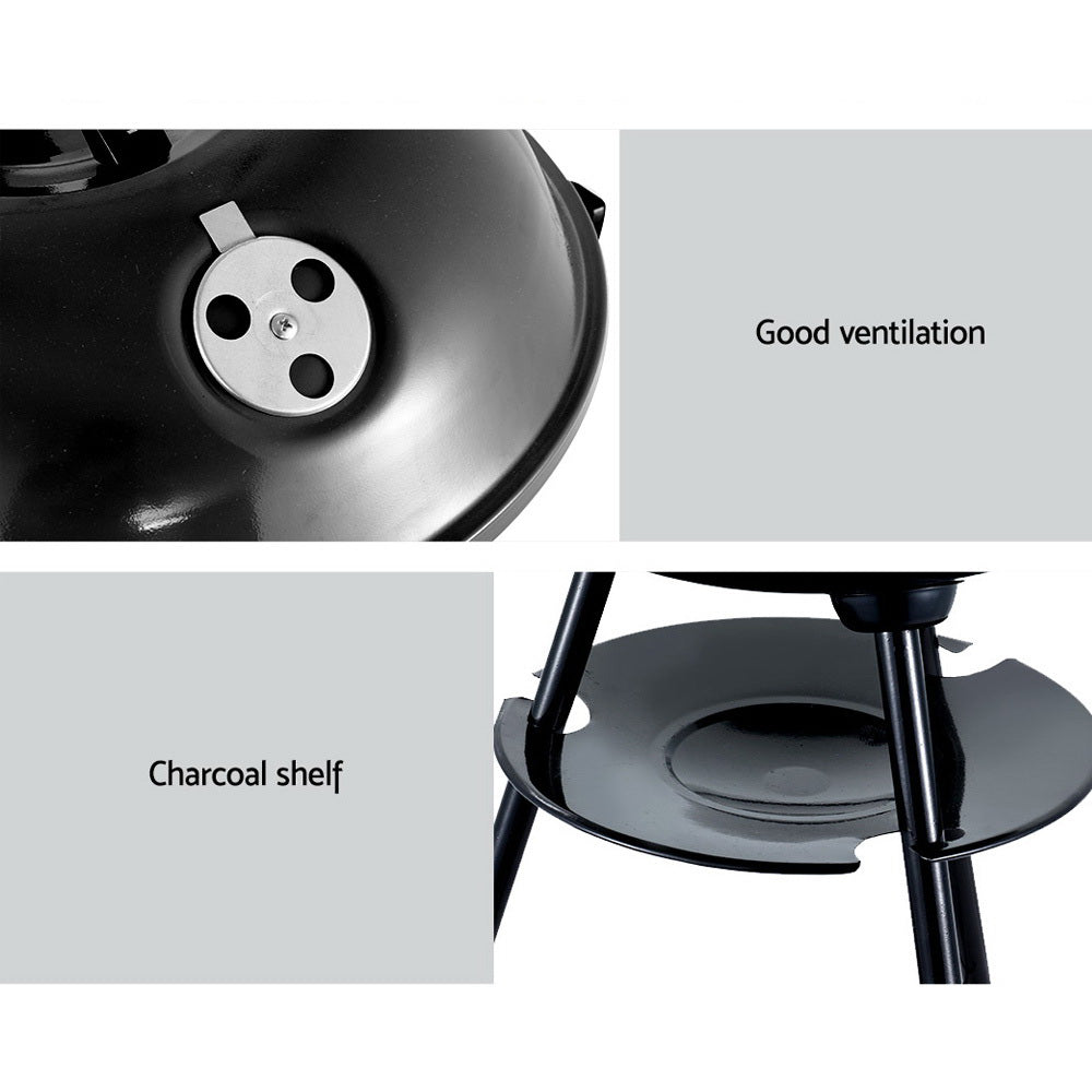 Close-up of a grill with a charcoal shelf and good ventilation feature.