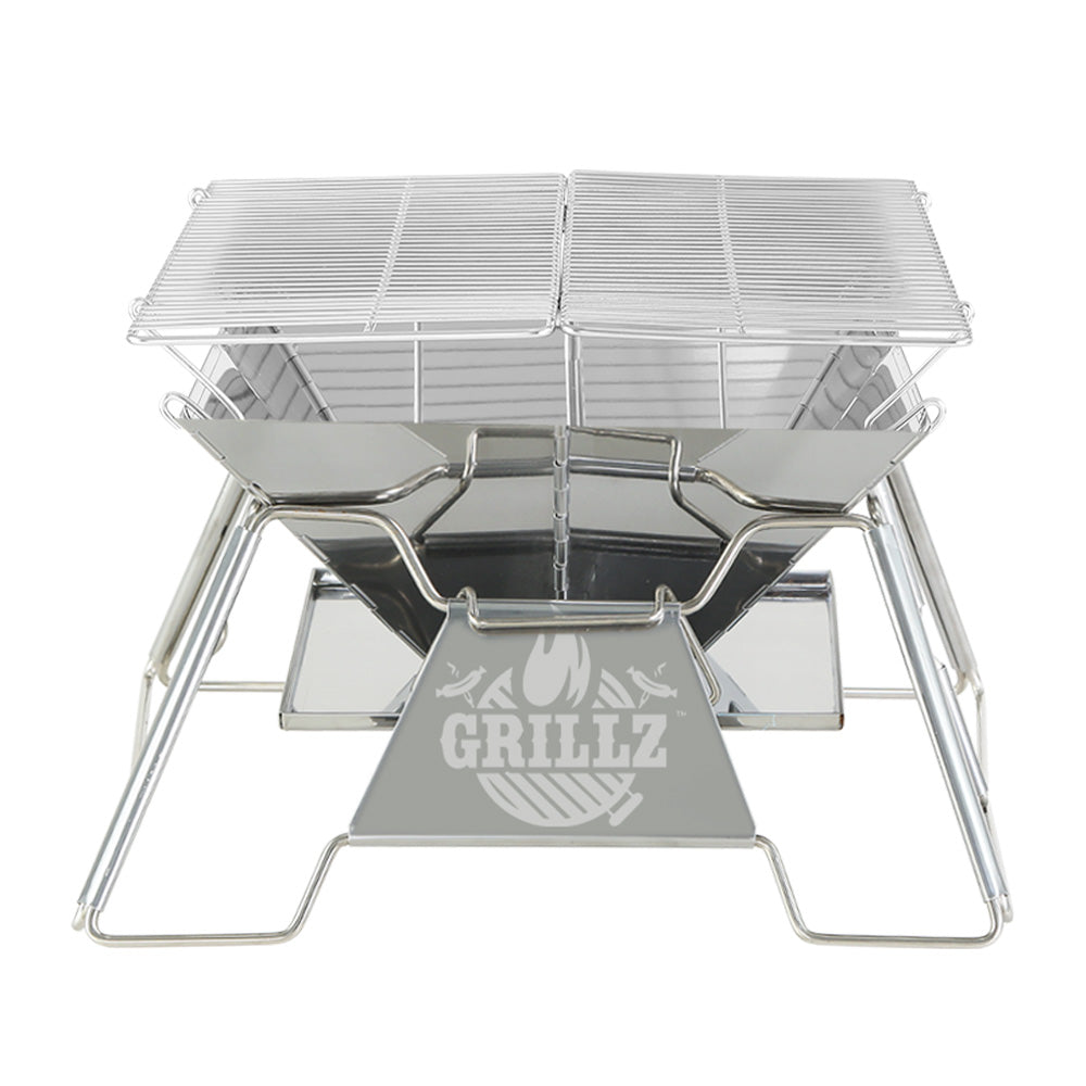 Metallic grill with 'GRILLZ' branding on a white background