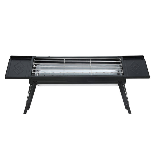 Black portable grill with a white background

