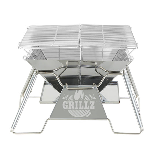 Metallic grill with 'GRILLZ' branding on a white background